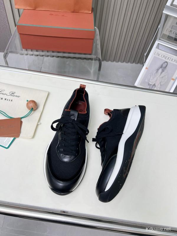 2024 Men Le Parmentier Black Leather Mesh Casual Sneakers