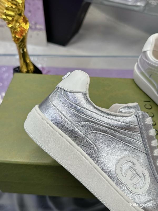 2024 Unisex Gucci Silver White Leather Suede Sneakers MJ00310
