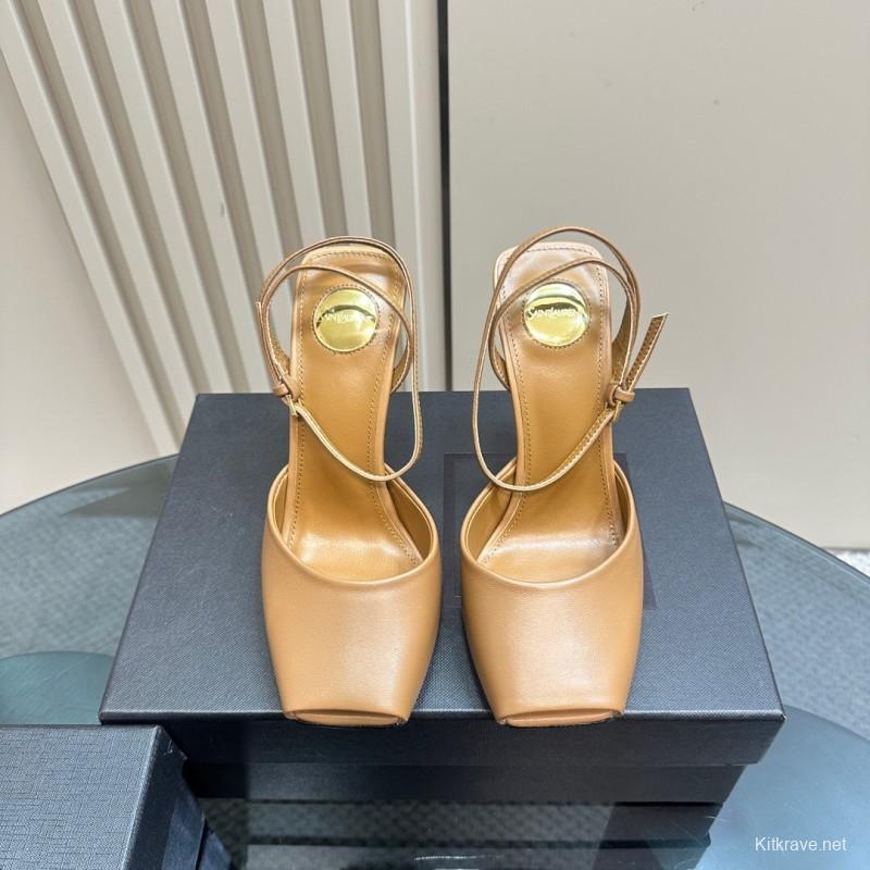 2025 Women Yves Saint Laurent Tan Calf Leather Heels KFY00280