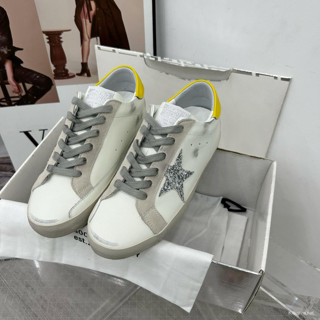 2025 Women GGDB White Grey Silver Glitter Yellow Leather Suede Sneakers