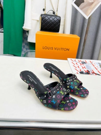 2025 Women Louis Vuitton Multicolor Leather Heeled Mules LY00260