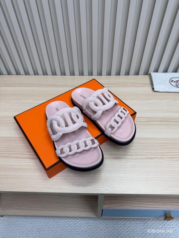 2025 Slippers Hermès Pink Suede Slippers