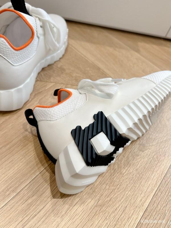 2024 Unisex Hermès White Black Orange Calf Suede Sneakers MJ00290