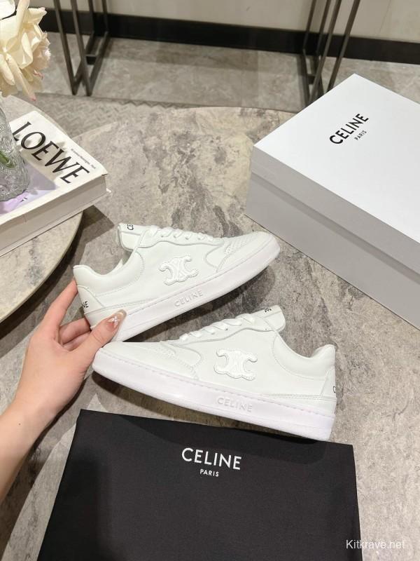 2025 Women Celine White Leather Casual Sneakers