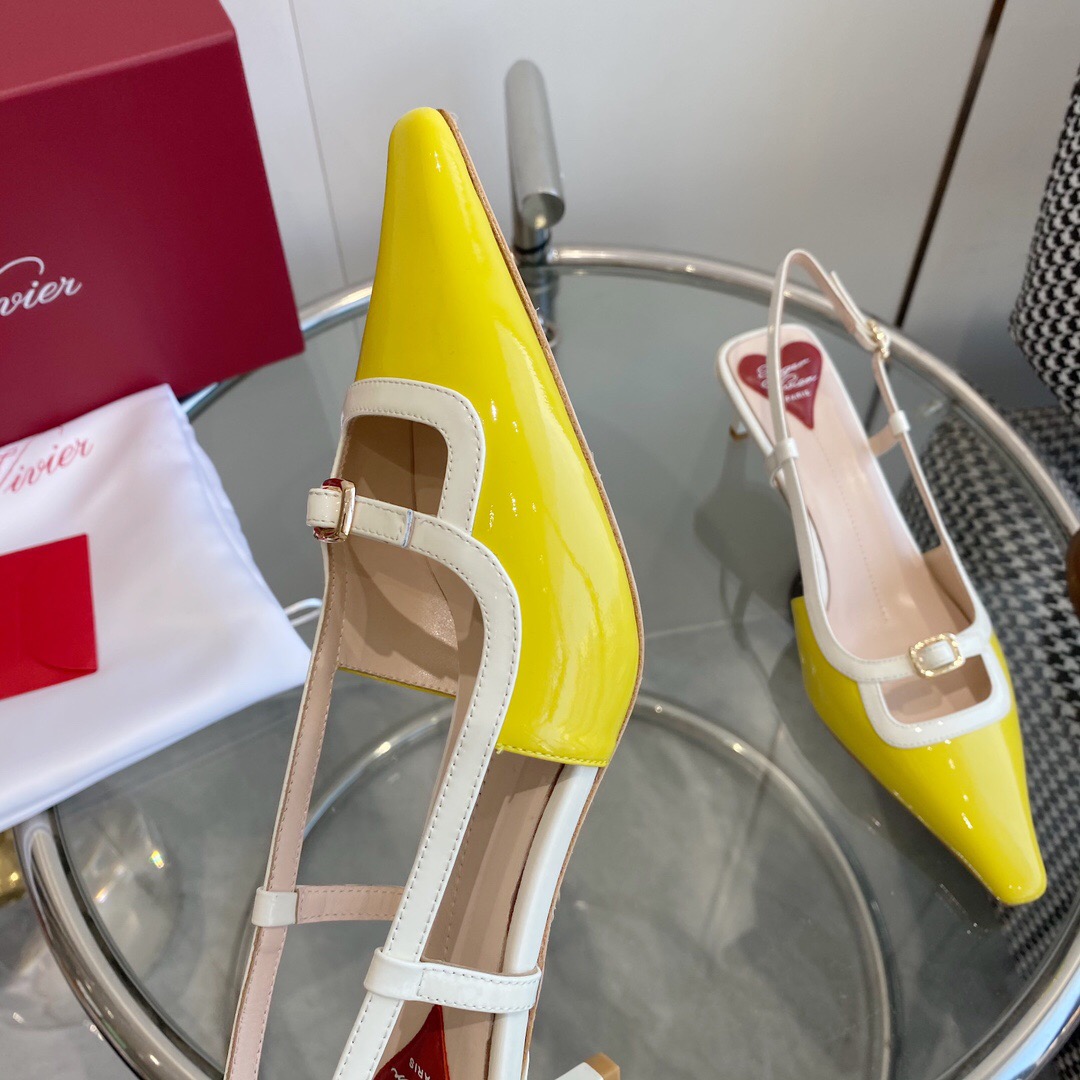 2025 Women Roger Vivier Yellow White Patent Leather Slingback Heels