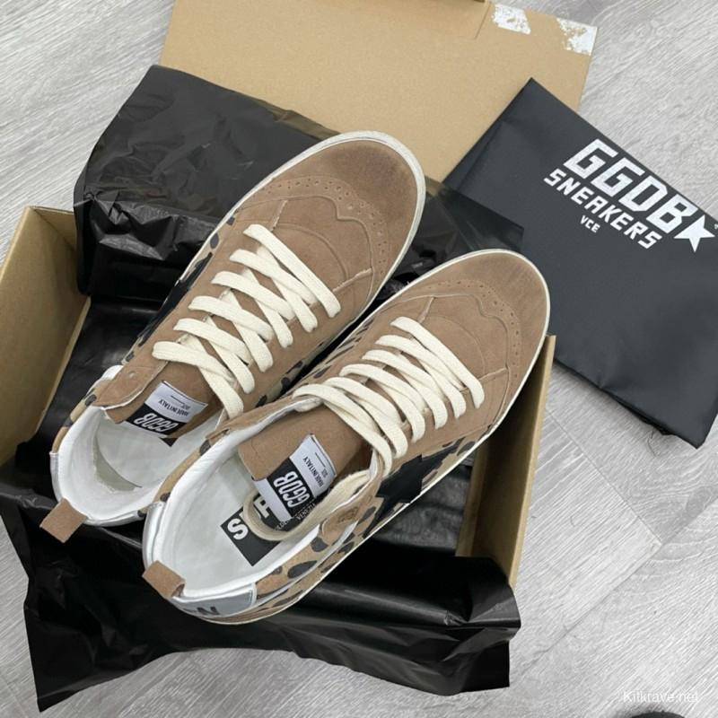 2024 Unisex GGDB Beige Brown Leopard Suede Leather High Top Sneakers MJ00300