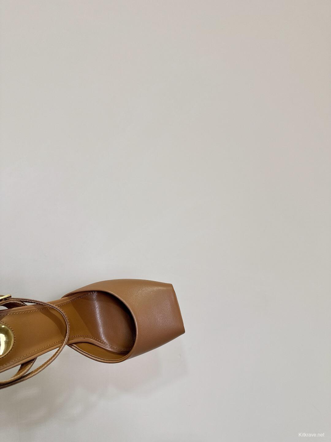 2025 Women SAINT LAURENT Brown Leather Slingback Pumps