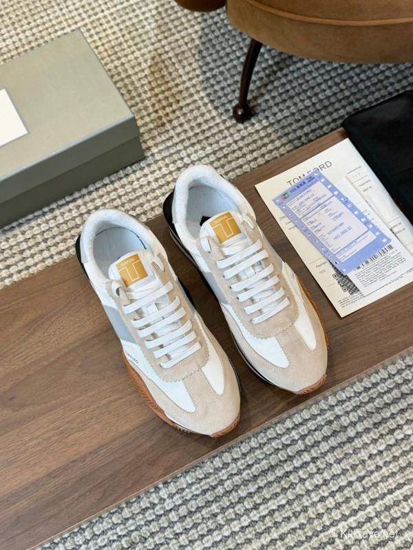 2025 Unisex TOM FORD Beige White Black Leather Suede Sneakers LY00360(F)/LY00370(M)