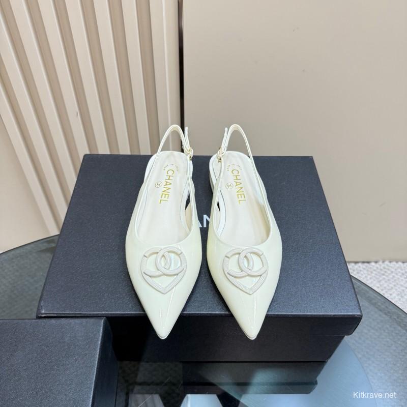 2025 Women Chanel White Leather Slingback Pumps