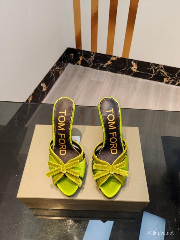 2025 Women TOM FORD Green Velvet High Heel Mules KFY00290