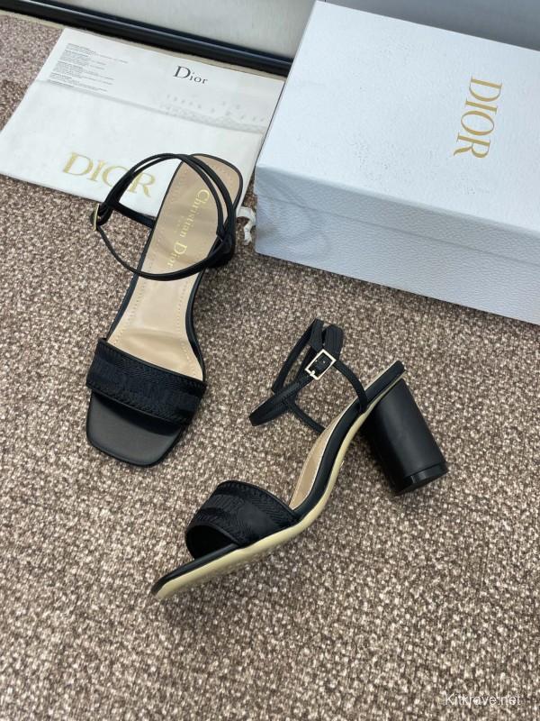2025 Women Dior Black Leather Fabric Sandals
