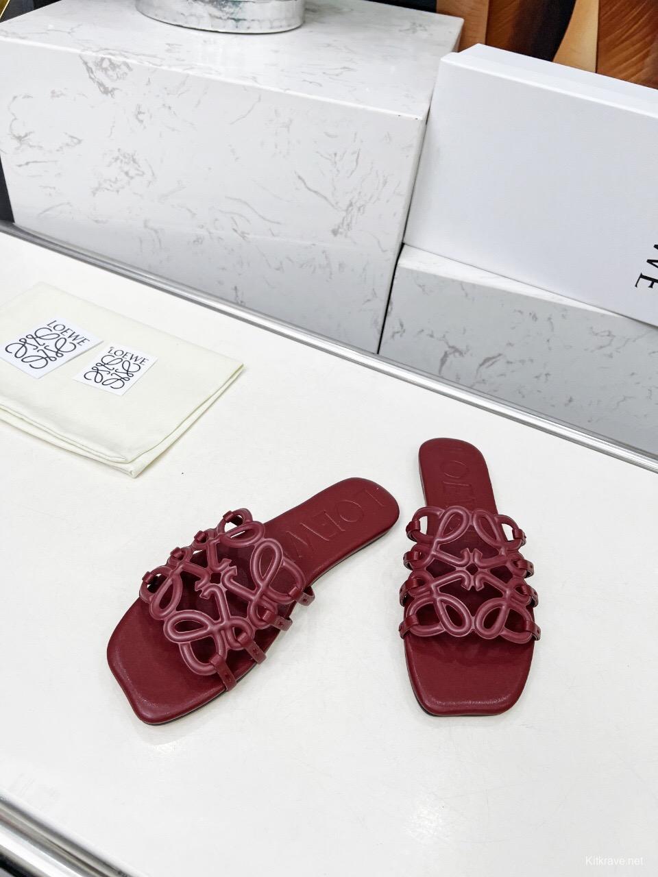2025 Loewe Burgundy Leather Slippers