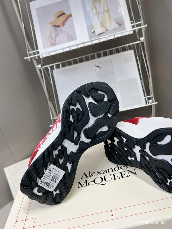 2024 Unisex Alexander McQueen White Red Leather Suede Sneakers MJ00370