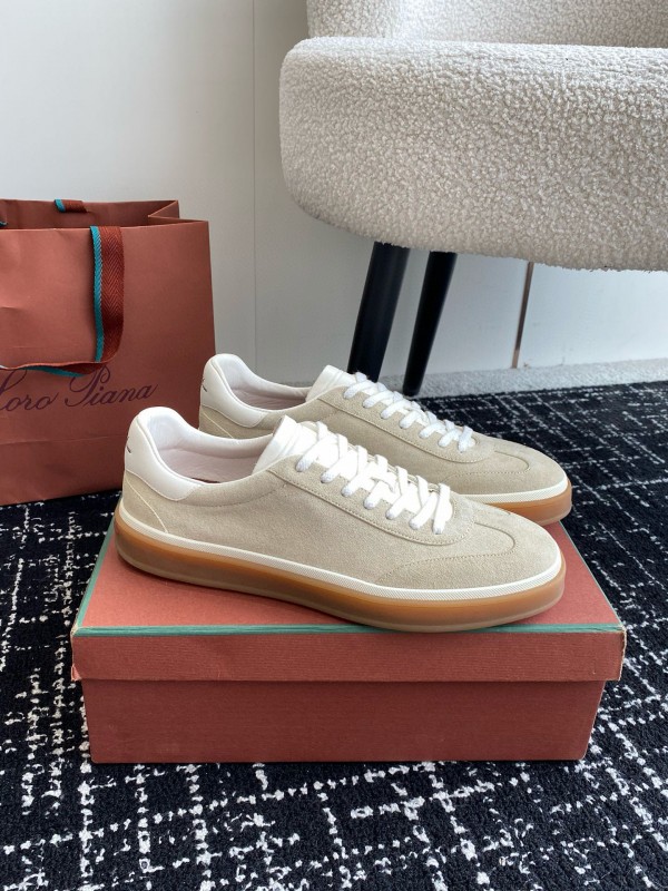 2024 Unisex Loro Piana Beige White Leather Suede Casual Shoes MJ00320