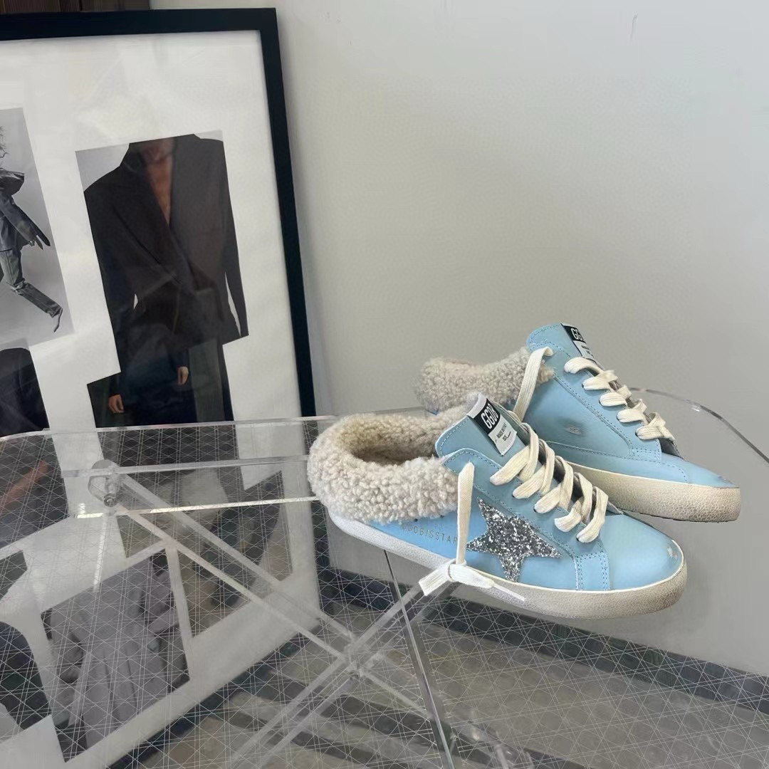 2024 GGDB Light Blue Shearling Leather Slippers