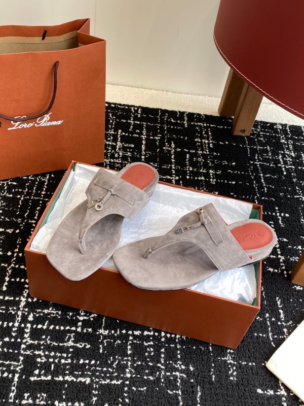2025 Women Le Parmentier Grey Suede Thong Sandals KFY00280