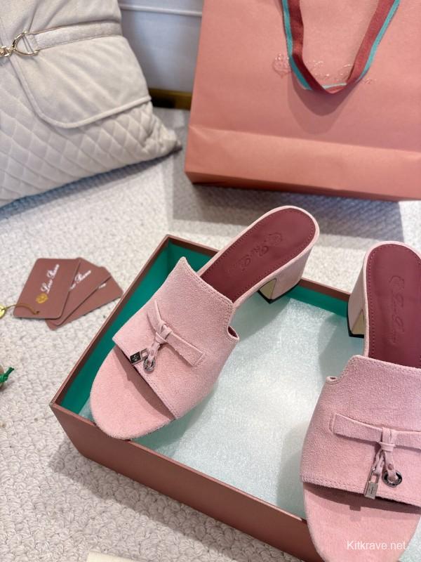 2025 Women LP Pink Suede Heeled Mules