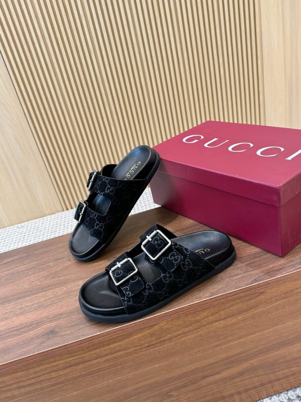 2025 Women Gucci Black Suede Leather Sandals LY00260