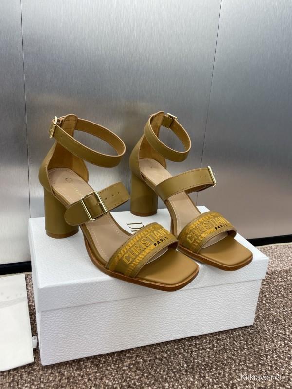 2025 Women Dior Yellow Leather Sandals Christian Dior Logo