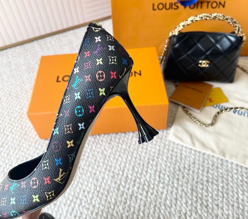 2025 Women Louis Vuitton Multicolor Canvas Leather Pumps