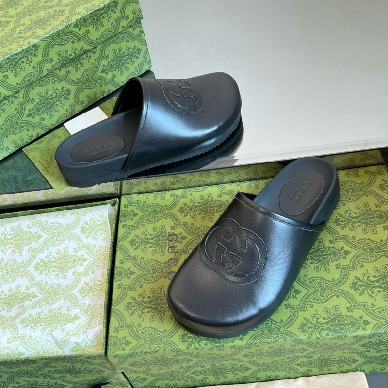2024 Slippers Gucci Black Leather Slippers