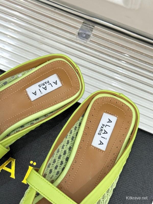 2025 Slippers Unisex AlAIA Light Green Mesh Leather Flat Customize