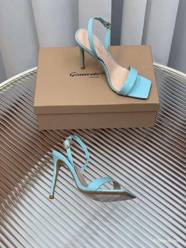 2025 Women Gianvito Rossi Light Blue Patent Leather High Heel Sandals