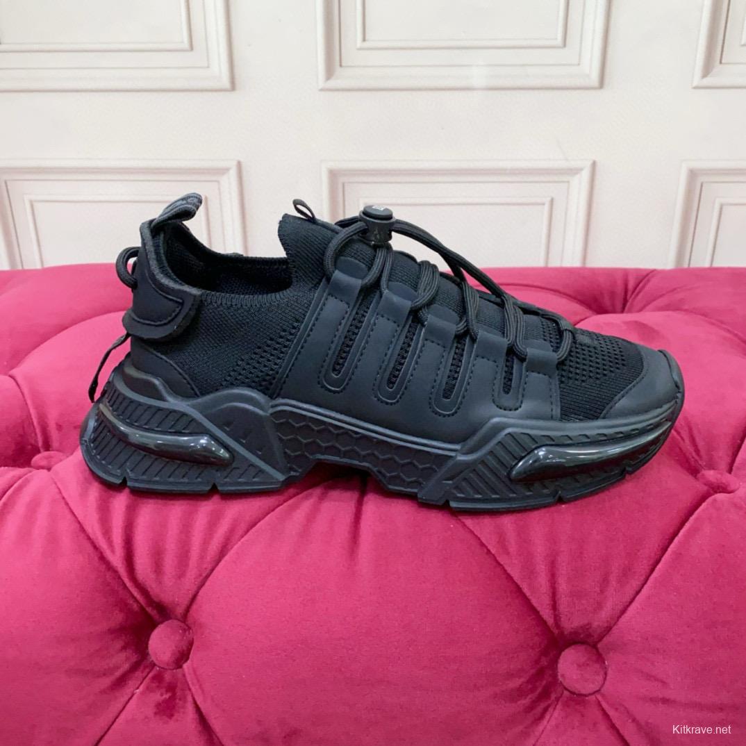 2024 Unisex Dolce & Gabbana Black Knit Leather Sneakers