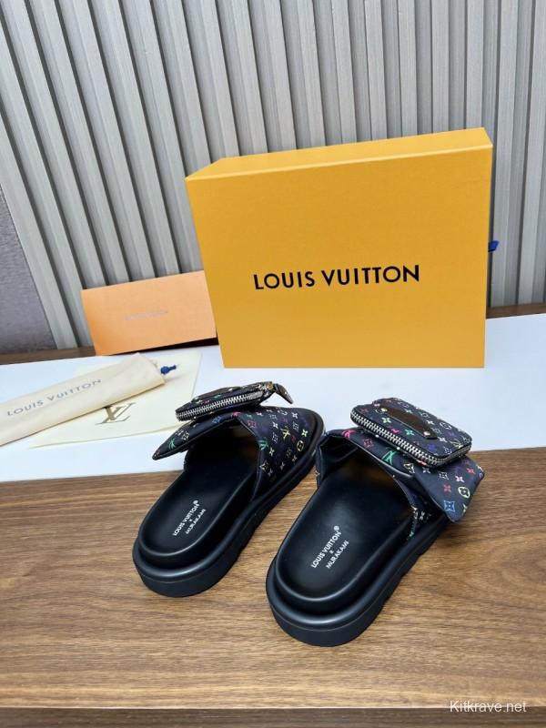 2025 Slippers Louis Vuitton Multicolor Canvas Slippers KFY00230