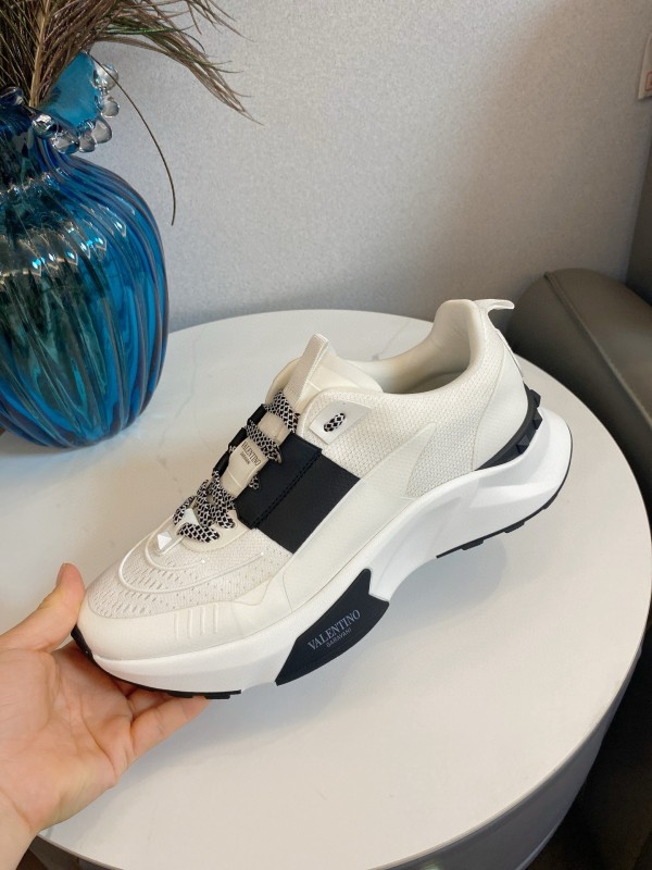 2024 Unisex Valentino White Black Leather Mesh Sneakers 