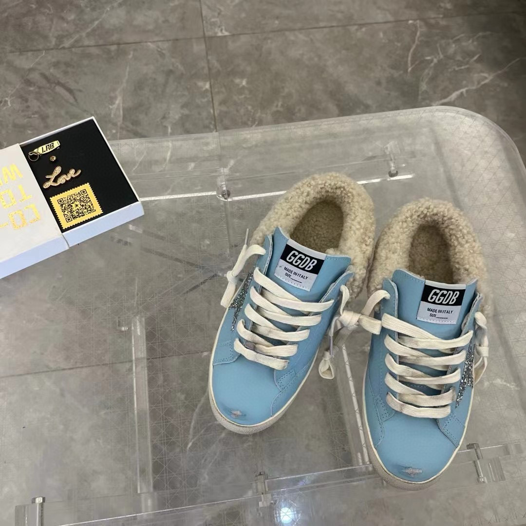 2024 GGDB Light Blue Shearling Leather Slippers