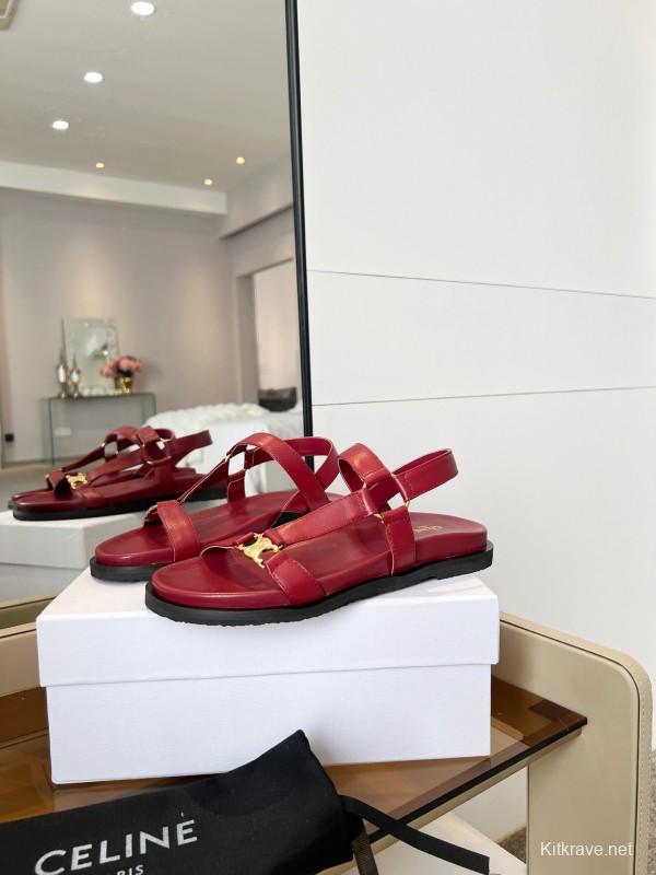 2025 Women Celine Red Leather Sandals LY00220