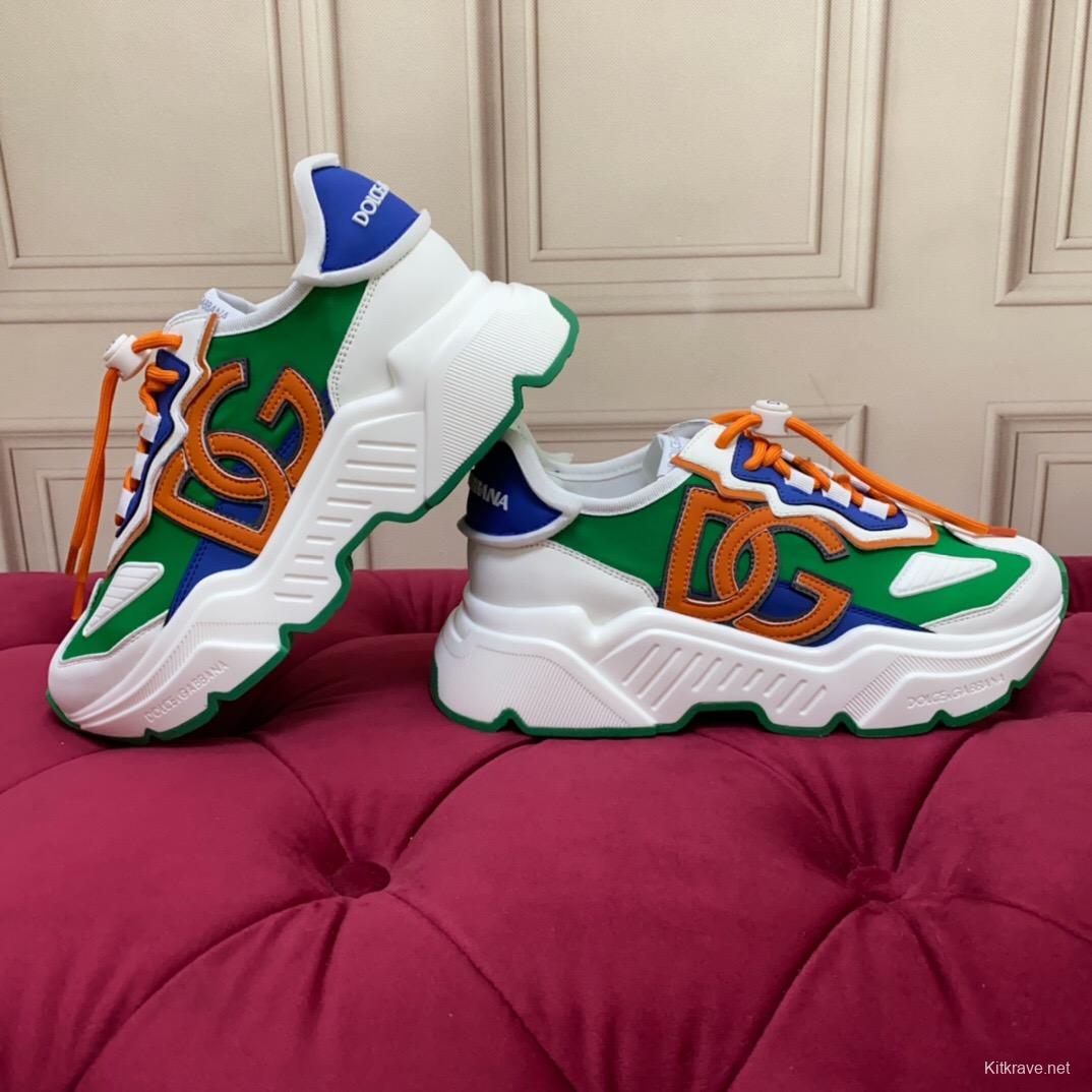 2025 Unisex Dolce & Gabbana Green Blue Orange Leather Lycra Sneakers DG