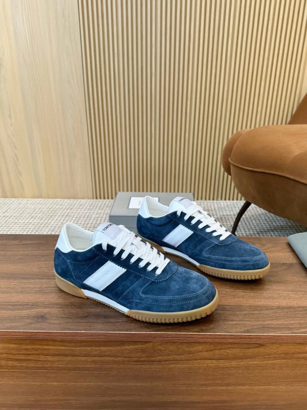 2025 Men TOM FORD Blue White Suede Sneakers LY00360