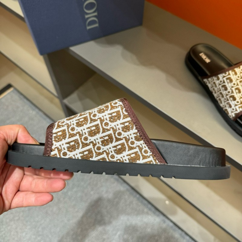2024 Dior brown beige fabric leather Slippers MJ00180