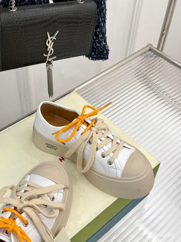 2025 Women Marni White Leather Chunky Sole Casual Sneakers LY00360(F)