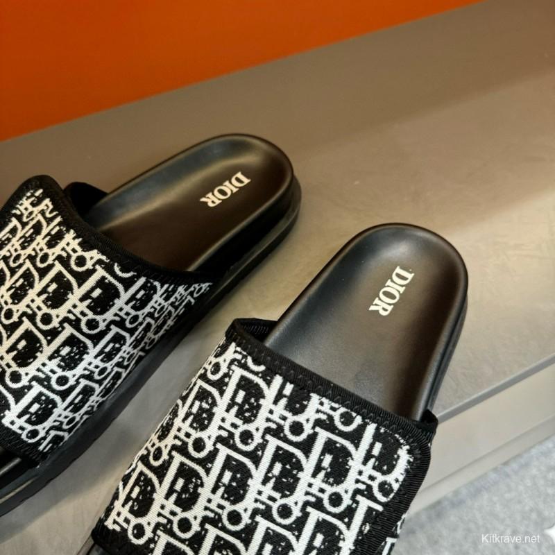 2024 Slippers Dior Black White Canvas Slippers MJ00180