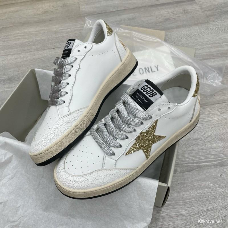 2024 Unisex GGDB White Gold Glitter Leather Low Top Sneakers MJ00260