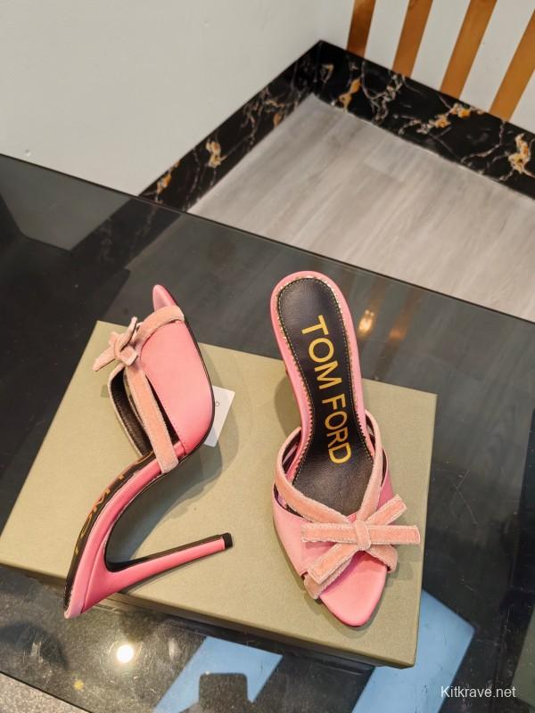 2025 Women TOM FORD Pink Velvet High Heel Backless Sandals KFY00290