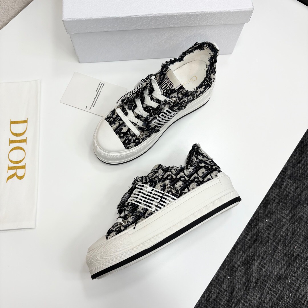 2025 Women Dior Black Grey Canvas Casual Sneaker LY00300