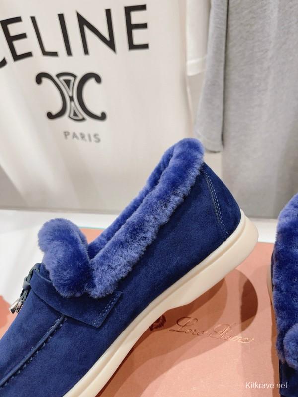 2024 Women Le Parmentier Blue Suede Shearling Loafer MJ00310