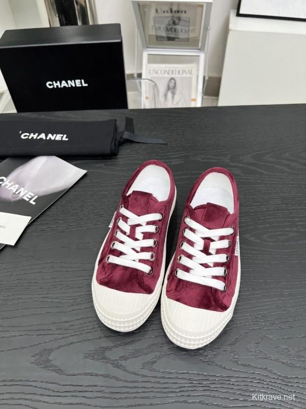 2025 Women Chanel Burgundy Canvas Sneakers LY00231