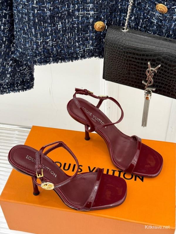 2025 Women Louis Vuitton Burgundy Leather Sandals