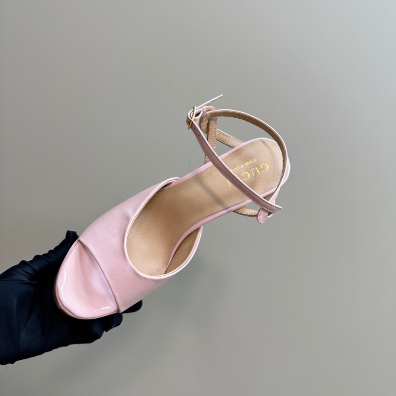 2024 Women Gucci Pink Leather Platform Sandals MJ00340