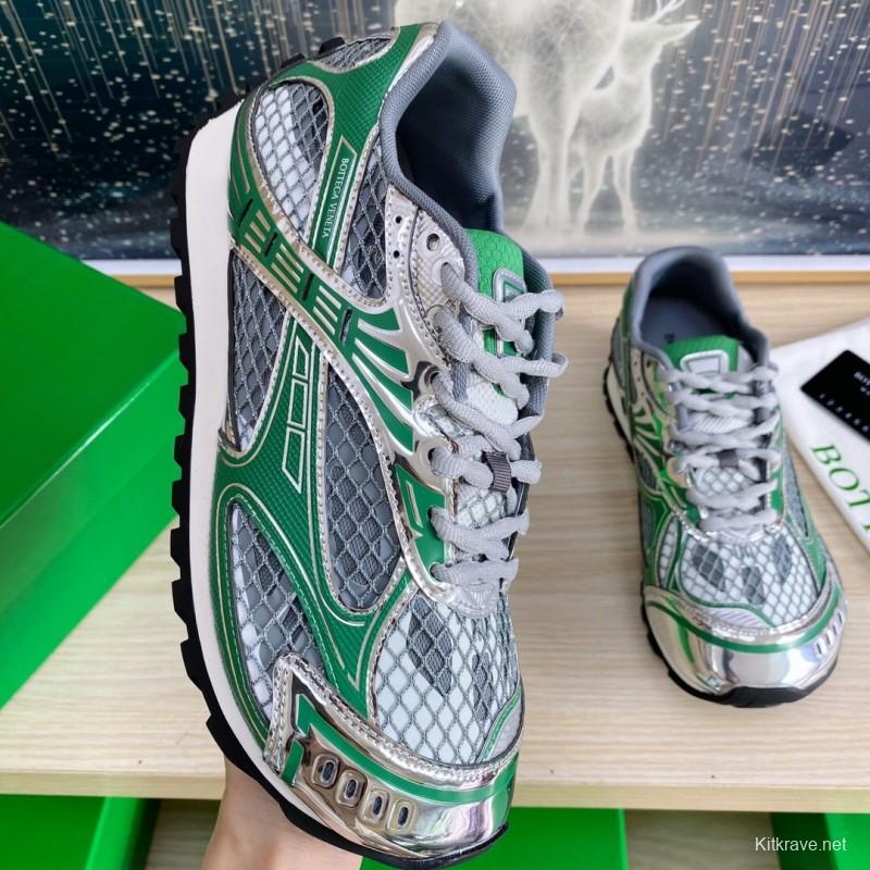 2025 Unisex Bottega Veneta Green Silver Mesh Sneakers LY00310