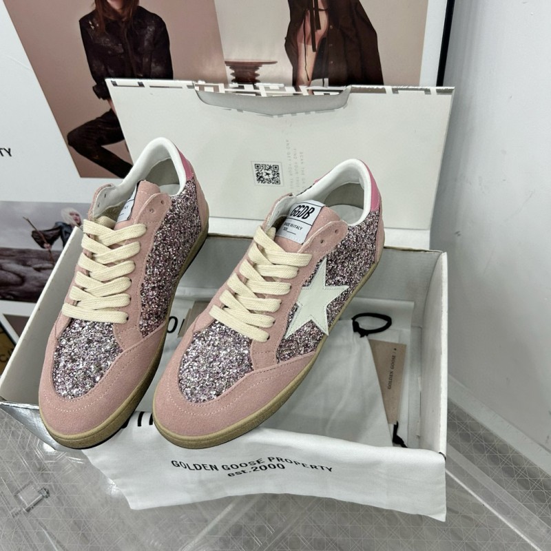 2024 Women GGDB Pink White Glitter Suede Sneakers MJ00260