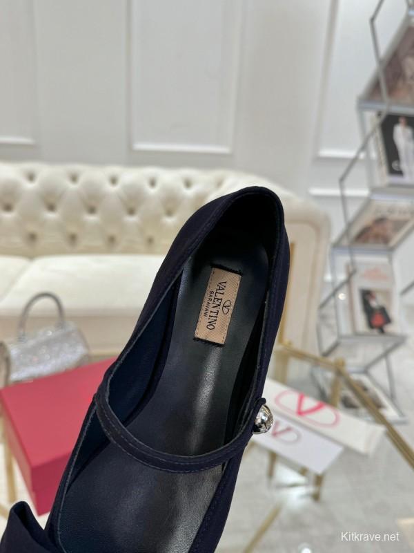 2025 Women Valentino Black Fabric Mary Jane Bow LY00300