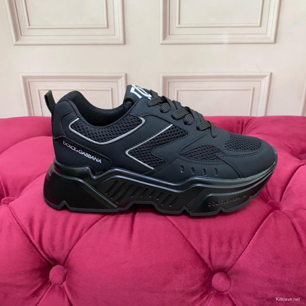 2025 Unisex Dolce Gabbana Black Mesh Leather Sneakers LY00330(F)/LY00340(M)
