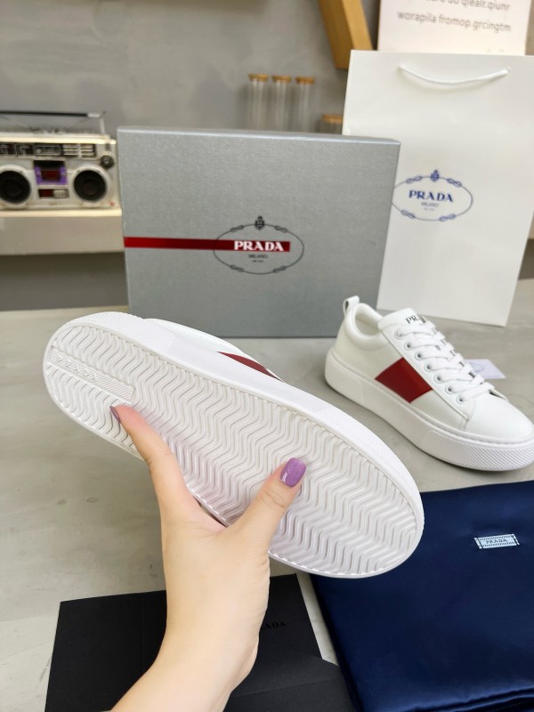 2024 Women Prada White Red Leather Sneakers MJ00310