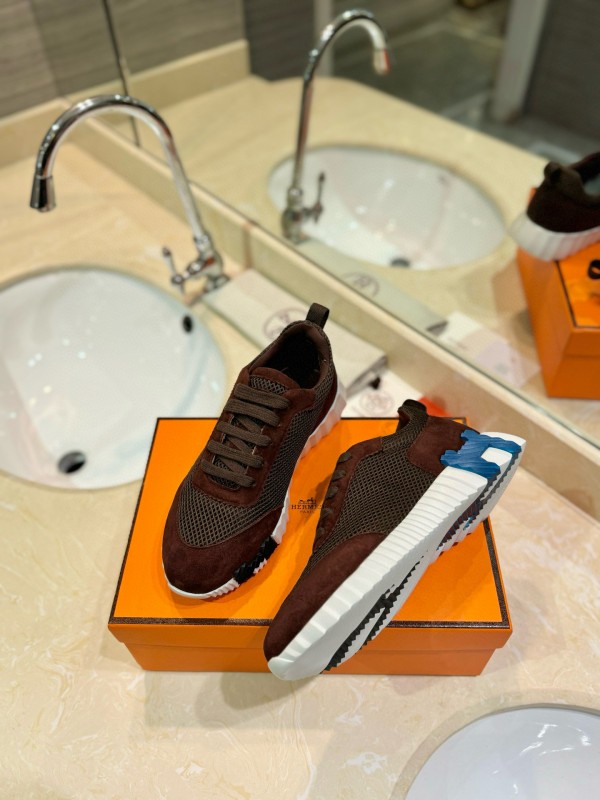 2024 Unisex Hermès brown dark brown mesh suede sneakers